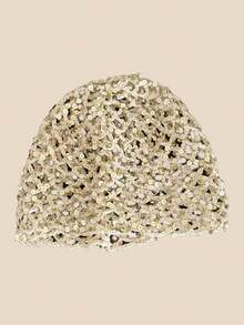 Mũ xô đính sequin kiểu INS dành cho nữ, mũ xô đan rỗng. - A - Xem 12