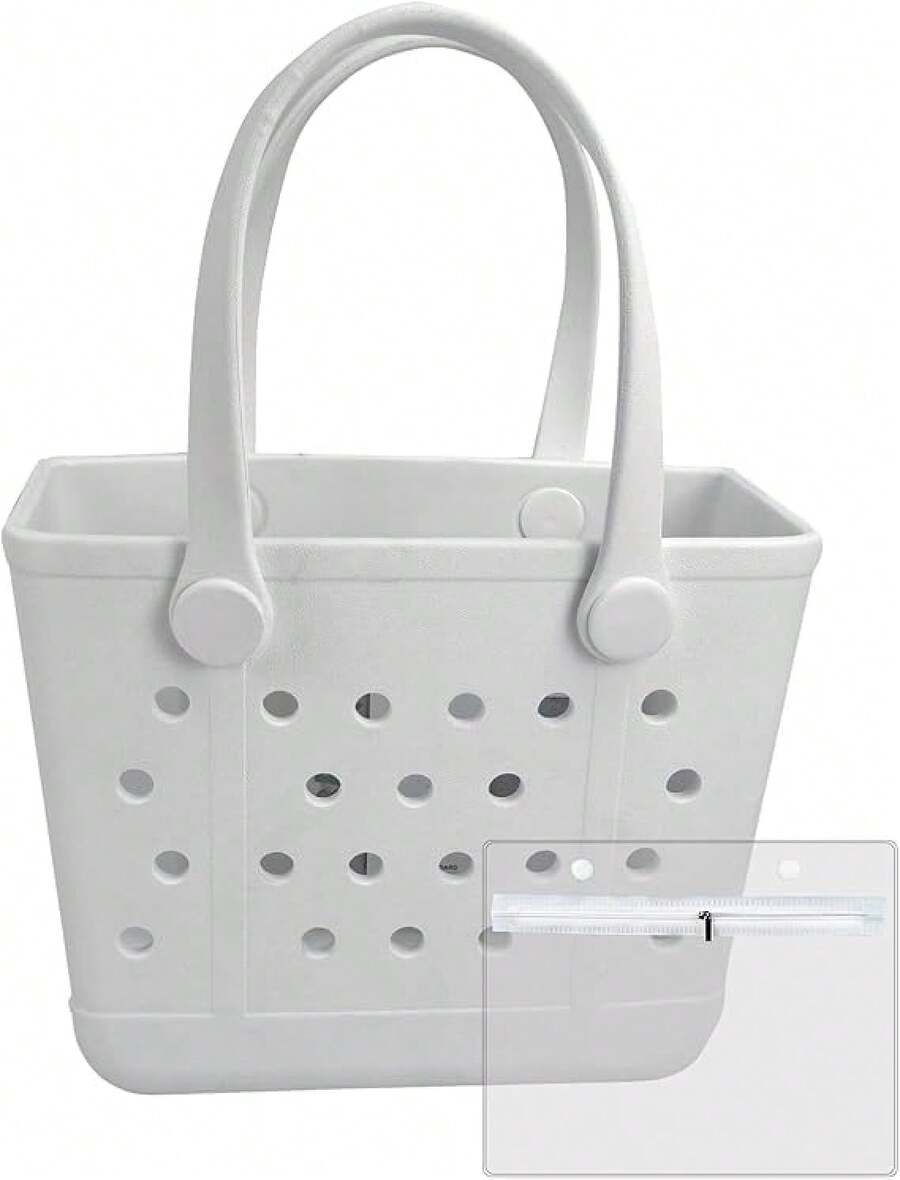 Rubber Tote Bag Medium Waterproof Beach Bag Women - Lightweight Portable Travel Outdoor Tote With Handles - 白色1 - 查看 1