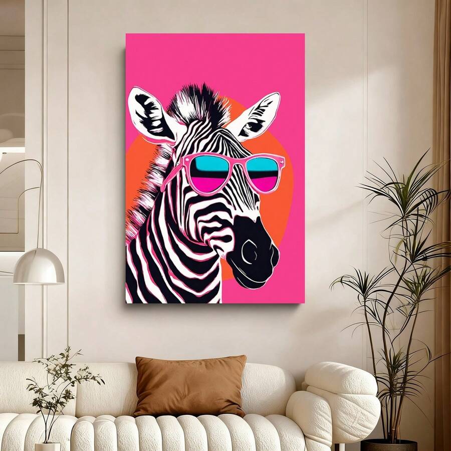 Con marco de Cebra Rosa Chic con Gafas - Decoración de Pared de Vida Silvestre enmarcada para el Hogar, Regalo Perfecto para las Fiestas, Listo para Colgar - Enmarcado - Ver 1