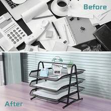 4-Tier A4 File Organizer Rack, Black Metal Wire Grid Tray - A - View 4