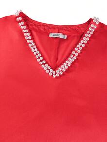 Vestido largo y suelto de satén para mujer AOMEI, con cuello en V, decoración de perlas y mangas tipo murciélago, vestido modesto tipo kaftan, adecuado para la iglesia y ocasiones formales - Rojo - Ver 6
