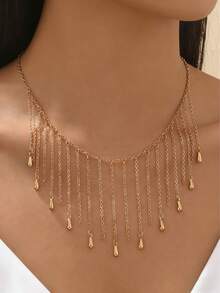 1 chiếc vòng cổ yếm kiểu Bohemian với mặt dây chuyền hình giọt nước tua rua, trang sức nữ độc đáo, đa năng, thích hợp đeo hàng ngày, làm quà tặng, phù hợp cho kỳ nghỉ hè ở bãi biển. - Vàng - Xem 2