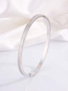 5/1pc Classy Artistic Stainless Steel Bangle Set, 5Pcs Essential Stackable Accessory With Inlaid Decor & Mixed Design, Great For Daily Routines And Special Occasions, Stylish Addition To Your Jewelry Collection, Wonderful Surprise For Partners And Family Members, Complements Office Attire And Party Dresses Equally Well, Show Your Gentle Taste - Silver - View 16