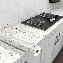 1卷自粘壁纸，复古白色大理石纹理光滑接触纸，可移除防水壁纸，适用于客厅、厨房、卧室、宿舍、家具翻新、美观装饰 - 自黏 - 查看 2