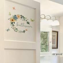 BRUP 1pc Boho Floral Watercolor Wall Sticker, Removable Vinyl Decal With "BADEZIMMER" Text For Bathroom Door, Elegant Vintage Home Decor, Perfect Housewarming Gift - 1PC - View 9