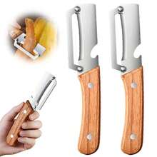 Multi Functional Vegetable Peler For Kitchen Utra-Sharp Stairless Stel Blade With Wooden Handle And Botle Opener For Vegetables Or Fruits That Need To Be Peeled - 木質色 - 查看 11