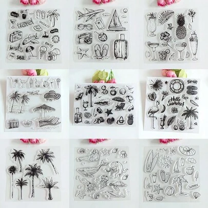 夏季海滩透明印章，适用于DIY剪贴簿、卡片制作、日记、相册装饰、节日工艺用品