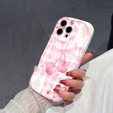 1个可爱TPU材质樱桃格纹花卉图案白色奶油波纹加厚防摔精准开孔镜头保护手机壳，适用于 17/17 Pro/17 Pro Max/17 Air/16/11/16 Pro/16 Plus/16 Pro Max/16e/15 Pro Max/13/14/12/11/7G/8P，Galaxy S25/S25 Plus/S25 Ultra/A05/A05S/A06，时尚简约设计，男女皆宜 - 白色 - 查看 4