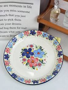 Vintage European Pastoral Style + Floral & Hummingbird / Fresh Flower / Polka Dot Multi-Pattern / Milk White Base With Colored Rim + Round Shallow Plate Shape + Thickened Enamel Rim + Heat-Resistant & Drop-Proof / Easy To Clean & Durable + Enamel Retro Floral Dinner Plate + Ideal For Festival Family Banquet Serving / Daily Kitchen Dining / Outdoor Picnic Serving / Holiday Gifting Scenarios - Multicolor - View 14