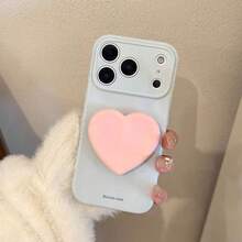 Ốp điện thoại hình trái tim màu hồng phong cách Ins, tương thích với iPhone 17 Pro Max, 17/16 Pro các mẫu mới, 15 inch dành cho nam và nữ, độc đáo cá tính, vỏ bảo vệ mềm mại, phong cách tối giản tươi mới. - Màu xanh nhạt - Xem 2