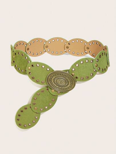 1 pieza Cinturón de mujer, Cinturón de terciopelo verde bohemio, Cinturón de remaches de cobre sólido vintage, Cinturón Y2K, Cinturón vaquero, Cinturón grueso, Adecuado para uso diario, verano, festivales de música, fiestas, campus