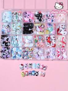 Sanrio Hello Kitty 576pcs/Set (24mixed ) Short Square French Tip Nails Cute 3d Hello Kitty & Kuromi & Cinnamoroll &Pompompurin Press-On Nails Fit Perfectly Acrylic Fake Nails Set, Hello Kitty Nail Tips Full Cover False Nail Tips Press On Nails With Storage Box,Including 4 Jelly Gule And 2 Nail File, Nail Art Supplies For Girl And Women Daily Wear And Family Gathering Use,Pink Girl Style - Multicolor - View 3
