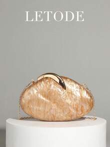 Asymmetrical Shaped Marble Pattern Acrylic Clutch Bag, Women's Evening Bag, Wedding Party Handbag, Acrylic Shell Box Bag, Spring/Summer - Gold - View 2