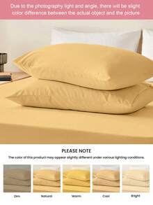 HONEY MOON 2pcs Soft & Breathable Solid Color Pillowcase, Envelope Closure, Wrinkle Resistant, No Filling - Fits T/F/Q/K Size Home & Dorm, OEKO-TEX Certified, Light Yellow - Buff Yellow - View 8