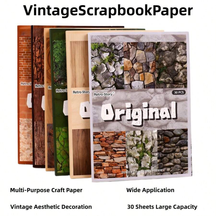 1 Set/30pcs Vintage Textured Scrapbooking Paper Pack, Original Series Diary Background Paper Suitable For DIY Crafts, Scrapbooking, Card Making, Gift Wrapping - A - View 1