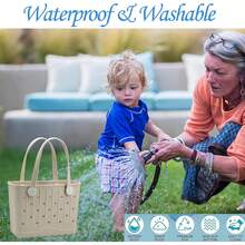 Rubber Tote Bag Small Beach Bag Waterproof Travel Bags Washable Tote Portable Handbag Sports Beach Outdoor - Màu Khaki - Xem 7