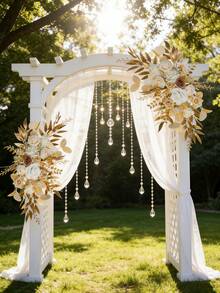 2pcs Luxury Champagne Gold Wedding Arch Floral Decor, Made Of Artificial Rose Clusters And Gold Leaves, No DIY Required, Reusable And Durable. Suitable For Wedding Backdrops, Tabletop Centerpieces, Welcoming Signs, Entryway Decor, Party Decorations, And Baby Shower Decorations. - Champagne - View 7