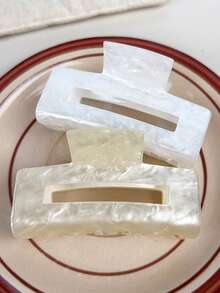 2件装秋冬简约优雅果冻大理石纹镂空方形发爪复古百搭发饰，适合户外夏季装扮、沙滩发夹、节日派对等场合。 - 2件套-方形黃白 - 查看 12