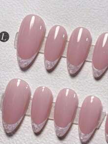 10 Pieces Of Handcrafted Press-On Short Nails, French Tip Nails, False Nails, Pink Nails, Red Nails, White Nails, Eye Nails, Cute Nails, Hand-Painted Glitter Eye French Tips, Cute And Light Luxury Style, Comes With Nail Tools, Easy To Wear And Remove, Reusable Press-On Almond Nails.Nail Supplies - 主圖款 - 查看 4