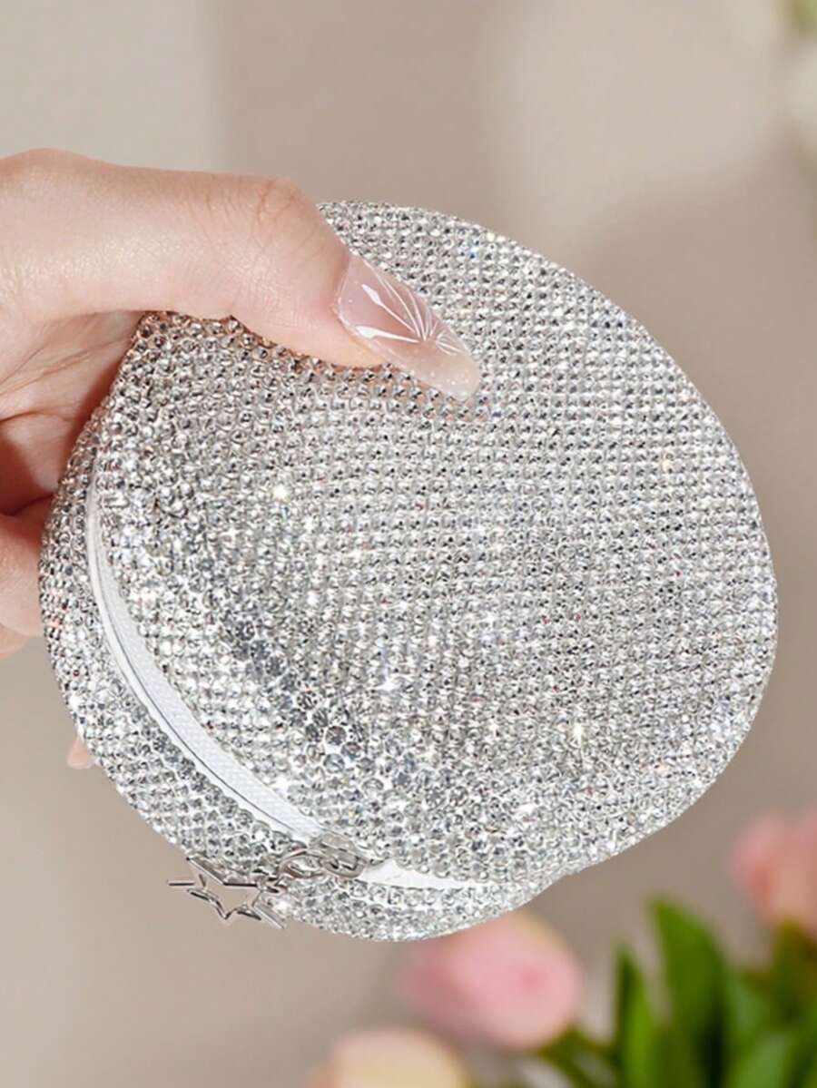 1pc Luxury Sparkling Artificial Rhinestone Vanity Storage Box For Lipstick, Cushion, Earrings, Rings, Bracelets, Portable Travel Jewelry Organizer, Creative Gift