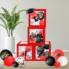 Juego de 107 cajas de luz de globos de decoración de graduación 2025, suministros de despedida de soltero, fondo fotográfico para collage celebración de la escuela secundaria (juego negro) - Red2 - Ver 5