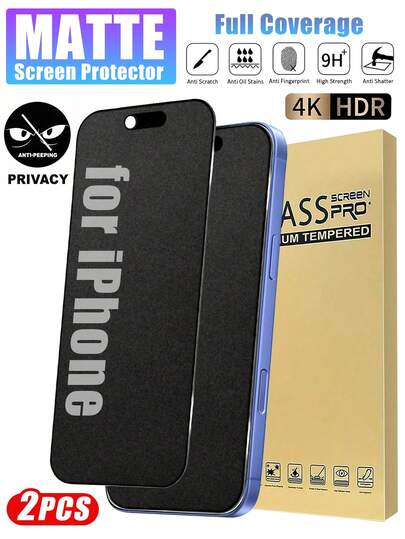 Bộ 2 miếng dán màn hình chống nhìn trộm mờ cho iPhone 16 Plus/16, bảo vệ riêng tư hàng ngày, chất liệu không phải kính, chống chói, cảm ứng mượt mà, chống trầy xước, chất liệu PET, phù hợp với các dòng máy 17 Pro Max/17 Pro/17 Air/17 E/16 Pro Max/16 Pro/16 Plus/16/16 E/15 Pro Max/15 Pro/15 Plus/15/14/13/12/11, phụ kiện điện thoại, có thể sử dụng với ốp lưng, cần thiết cho cuộc sống hàng ngày và công việc văn phòng.
