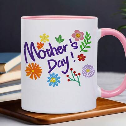 1pc "Mother's Day Flower" 11 Oz White Ceramic Mug | Customizable Name, Colorful Flower Design, Dishwasher-Washable-Both Hot And Cold Drinks, A Great Gift For Mother's Day, Mothers And Daughters | Playful And Pleasant Font Design