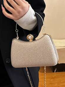 BAILEE Brand New Elegant And Luxurious Shiny Evening Party Shoulder Bag, Featuring Metal Design With Faux Pearl Clasp And Metal Handle. Detachable Metal Shoulder Strap Showcases Exquisite Quality. Can Be Used As Shoulder Bag Or Crossbody Bag, Suitable For Office, Party, Outfit Matching, Travel, Photography And Other Occasions. An Ideal Gift For Family, Friends And Loved Ones On Holidays, Surprises, Birthdays And Special Occasions. - Multicolor - View 8