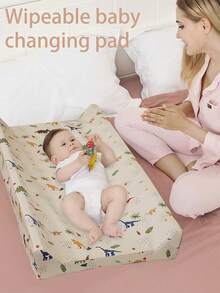 1pc Waterproof PU Covered Baby Diaper Changing Pad With Safety Strap, Dinosaur & Unicorn Pattern Design, Essential Baby Item - Multicolor - View 3