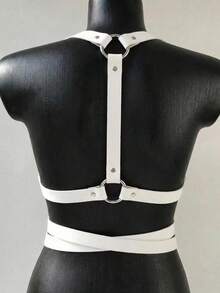 1件装女士优雅PU皮革胸腰束带，适合街头服饰、通勤、节日、派对、万圣节、圣诞节服装配饰 - 白色 - 查看 2