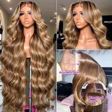 Perruque frontale en dentelle 13x4 Cheveux humains Vague corporelle Frontale en dentelle Nœuds blanchis Ligne de cheveux naturelle Perruques pré-épilées Densité 200 Frontale en dentelle HD Cheveux mélangés Surligné 4/27 Blond miel 5x5 Perruques sans colle à enfiler pour femmes 28 pouces - S4/27 - Voir 7