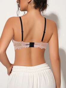 Women's Pink Lace Push Up Bra - Breathable, Comfortable, Contrast Bow Detail & Romantic Design - Pink - View 5