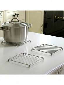 Square Stainless Steel Heat-Insulating Placemat Rack, Stainless Steel Frame + High-Temperature Resistant Heat-Insulating Material, Heat-Resistant Anti-Scalding Heat-Insulating Anti-Slip Flame-Retardant Strong Load-Bearing Easy Storage Easy Cleaning, Suitable For Home Kitchen Restaurant Bar Apartment Rental Homestay Office Pantry Daily Cooking Dining Afternoon Tea Beverage Display, Kitchen Pot Mat Pot Rack Heat-Insulating Rack Versatile Steamer Rack Dining Table Anti-Scalding Mat Rack Cup Coaster Kitchen Utensil Tray Placemat Kitchen Storage Rack, Suitable For New Year Valentine's Day Mother's Day Father's Day General Holiday - Multicolor - View 9