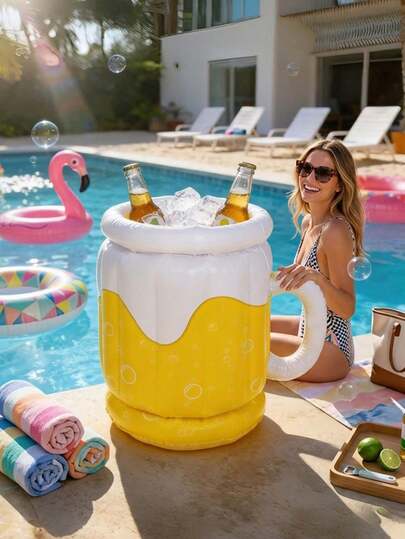 Soporte flotante para bebidas, set de accesorios para fiestas en la piscina de gran capacidad, cubo de hielo/enfriador de bebidas con forma de cerveza de moda, adecuado para fiestas en piscinas al aire libre, Día del Padre, Día de la Madre, reuniones, eventos familiares y de amigos, eventos deportivos y diversas ocasiones sociales, esencial para la temporada de piscina, temporada de viajes, temporada de graduación, temporada de regreso a la escuela