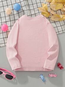 Áo thun dài tay cho bé gái lễ Phục sinh, họa tiết thỏ hoạt hình và hoa, áo thun thường ngày thời trang cho mùa thu - Bụi hồng - Xem 2