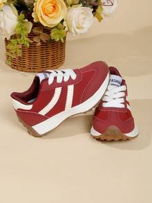 1 Pair Children's Casual Lace-Up Sports Shoes, Low-Top Fashion Outdoor Student Shoes, Suitable For Spring And Autumn - Red - View 2