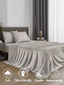4 pièces Ensemble de draps de lit gris clair unicolore, facile d'entretien, ensemble de literie en microfibre doux. Comprend 1 drap plat + 1 drap-housse + 2 taies d'oreiller. Ensemble de draps de lit unicolore, disponible dans les tailles : Super King, King, Queen, Twin. Drap-housse à poche profonde, s'adapte jusqu'à 30 cm. Doux et respirant, résistant aux froissures, style hôtelier de luxe. Convient comme cadeau pour les parents, les amis ou pour l'utilisation en dortoir/rentrée scolaire. - Gris pâle - Voir 2