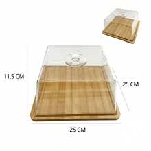 Transparent Bamboo Cake Dust Cover Tray, Dessert Display Plate, Pastry And Bread Preservation Cover, Suitable For Home Use, Western-Style Dessert Plate, Multiple Sizes Available. - Rectangle (25 X 25 X 11.5 Cm) - View 6
