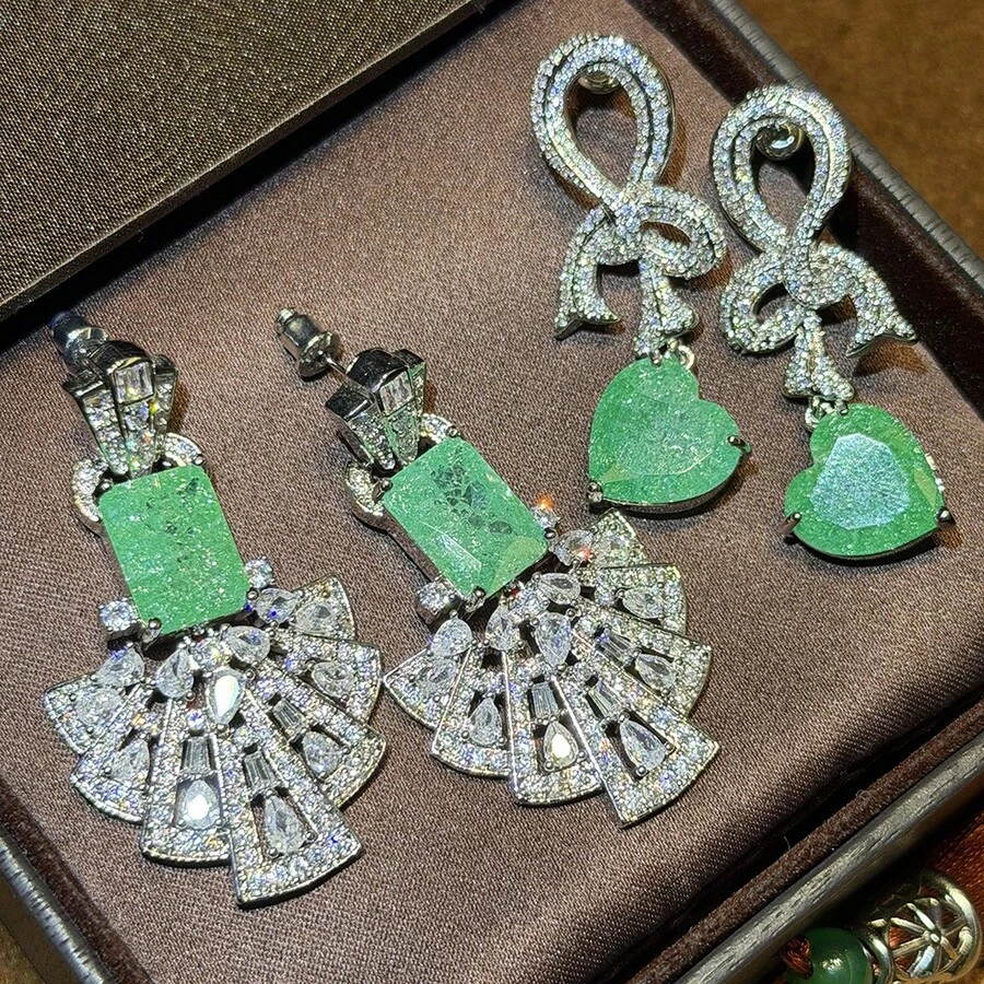 Women Jewelry Sets - Green Diamond Fan - View 1