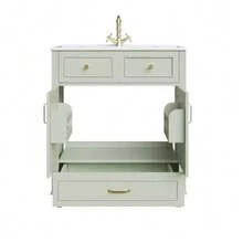 Bathroom Vanity Unit With Ceramic Sink, Soft-Close Drawer, Modern Bathroom Cabinet With Ample Storage Space, Metal Handles And Overflow Protection, 81 * 45.5 * 86.5 Cm, Green. - Green - View 8