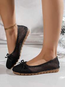 1 Pair Elegant Fishnet Bow Women's Shoes, Suitable For Daily Shopping - Black - View 4
