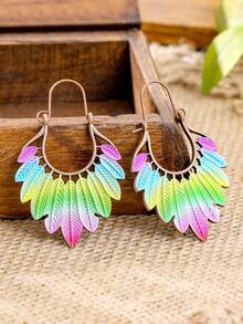 TopHanqi Bohemian Rainbow Ombre Retro Earrings, Vintage Hollow Copper Earrings, Vacation Personalized Earrings - Multicolor - View 10