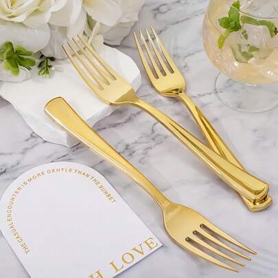 1 Pezzo Set di posate decorative in argento e oro per feste - Riutilizzabili e lavabili. Adatto per matrimoni, celebrazioni festive, cene, matrimoni, cucina e San Valentino.
