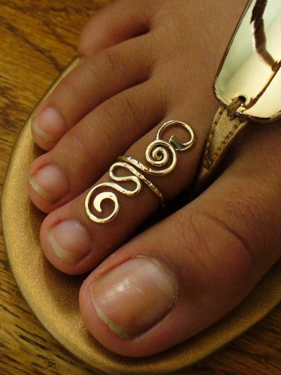 1 pieza Nuevo anillo de dedo del pie ajustable de moda de cobre, accesorio esencial para vacaciones de verano en la playa - color dorado antiguo - Ver 1