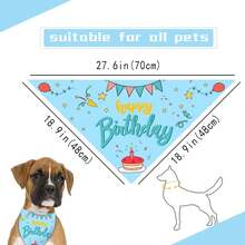 Pañuelo de feliz cumpleaños para perro, lavable, pañuelo triangular, ajustable, estampado de doble cara, rosa, globos de pastel (grande) - Azul, estrellas de globos para tartas - Ver 3