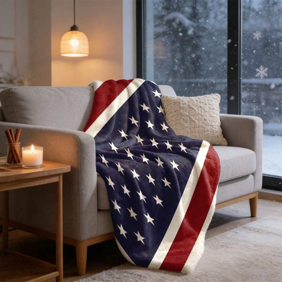 Single Piece Of Patriotic American Flag Flannel Blanket Featuring A Red, White, And Blue Stripes And Stars Design, Soft And Warm, Suitable For All Seasons, Versatile Throw For Camping, Sofa, Travel, And A Great Gift For Family And Friends - BLANKET - View 1