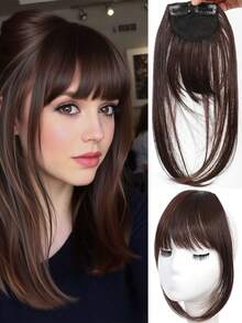 Peluca sintética de una pieza resistente al calor y transpirable con flequillo de dibujos animados, adecuada para mujeres de estatura pequeña con frentes y flequillos naturales, para verano, con ganchos para el cabello, para vacaciones - Multicolor - Ver 13