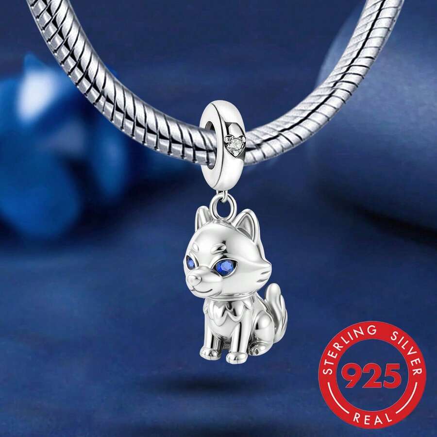 1pc 925 Sterling Silver Crouching Wolf Pendant Bead, Suitable For Women Bracelet, Bangle DIY Jewelry Making And Daily Wear, Suitable For Girls