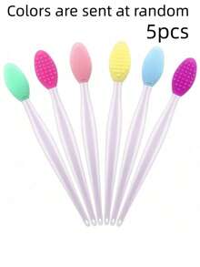 10pcs Mixed Color Jar Lip Brush Set, Double-Sided Silicone Lip Scrub Brush Soft Cleaning Face Cleansing Applicator, Lip Care Tool - Multicolor - View 14