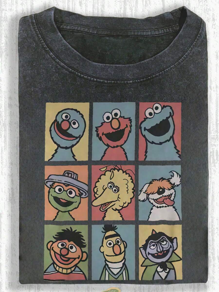 Funny And Quirky Monster Print, Street Style, Unisex 2026 Summer Everyday Commuter Short-Sleeved T-Shirt. Made Of Pure Cotton, Soft And Comfortable Against The Skin, Solid Color Design, Simple And Versatile, Suitable For Everyday Shopping. - Đen 8 - Xem 1